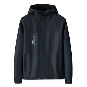 Veste coupe-vent à capuche pour homme, coupe classique, couleur unie, vêtement d'extérieur décontracté pour l'automne, 100% polyester tissé - Product Image 1