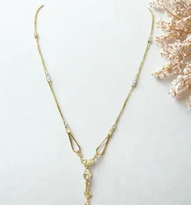 Elegante Collar Largo de Oro de 22K con Cuentas de Dos Tonos y Colgante de Diseño para Mujer, Ideal para Fiestas y Eventos - Product Image 3