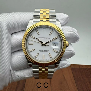 Montre automatique bicolore de style hip-hop, de haute qualité, cadran blanc, lunette cannelée, bracelet Jubilee, verre saphir, mouvement ETA - Product Image 1