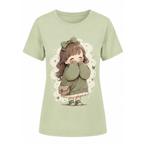 Camiseta con Estampado Gráfico para Mujer, Cuello Redondo Moderno, Manga Corta, Informal, de Algodón Suave, Estilo Urbano para el Día a Día - Product Image 5