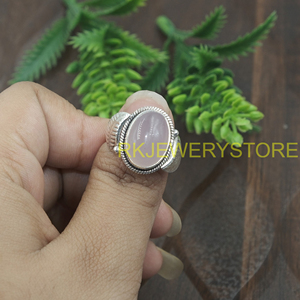 Natural Rose Quartz <b>Ring</b> Handmade 925 Sterling Silver Vintage Leaf Design Healing <b>Crystal</b> Adjustable Statement Jewelry Gift her - Product Image 5