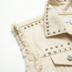Gilet en jean rétro respirant, imprimé sur mesure, style clouté, couleur unie durable, haute qualité, 100 % coton - Product Image 3