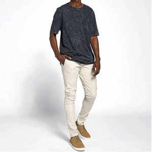 Camiseta de Manga Corta para Hombre, de Algodón Lavado, Color Sólido, Cuello Redondo, Informal, de Verano, Gris - Product Image 2
