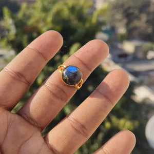 Handmade Gold <b>Labradorite</b> Cabochon <b>Ring</b> Natural Flash Stone Boho Healing Statement Jewelry Wholesale by Hari Om Creations - Product Image 3