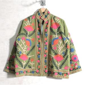 Suzani Embroidered Winter <b>Quilted</b> Breathable Woven Stand <b>Jacket</b> for Women Handmade Bohemian Ethnic Vintage Style Outerwear - Product Image 1