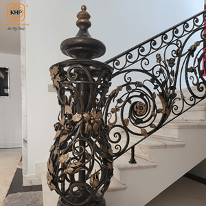 Barandilla de Escalera Moderna de Hierro Forjado KHP con Detalles Dorados, Resistente al Óxido, Montada en la Pared, Garantía de 3 Años para Uso en Interiores - Product Image 6