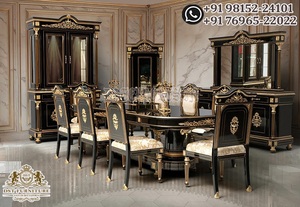 Ensemble de table à manger de qualité supérieure, finition noire élégante, collection Royal Crown, table ronde, achat de meubles de salle à manger victoriens au Royaume-Uni - Product Image 4