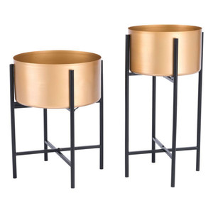 Maceta de metal dorado martillado de lujo al por mayor con soporte de hierro negro, maceta decorativa moderna para interiores, para decoración del hogar. - Product Image 4