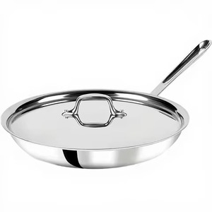 Poêle à frire de qualité supérieure, durable, en aluminium satiné, avec poignée en silicone gris, rivetée, pour la préparation alimentaire commerciale - Product Image 4