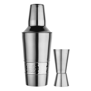 Shaker à cocktails en acier inoxydable martelé avec passoire et doseur/verre doseur 500 ml - Product Image 1