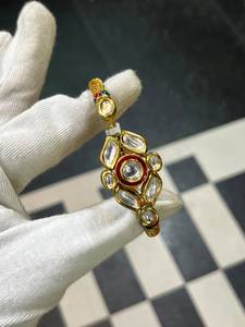 Bracelet Kundan en laiton indien en gros, Kada de mariée traditionnel fait main, bijoux ethniques de mode pour mariage, diamant rubis ovale - Product Image 4