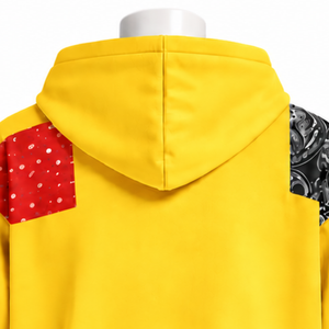 เสื้อฮู้ดซิปยาวสีเหลืองลายปะติดปะต่อแบบโอเวอร์ไซส์ พิมพ์ลายปะติด สไตล์ลำลอง สตรีทแวร์ - Product Image 4