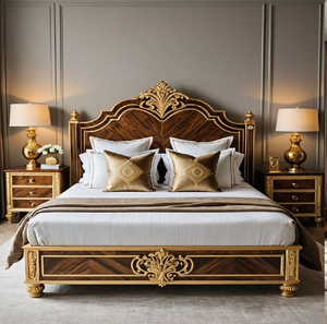 Tête de lit capitonnée grise sophistiquée, encadrée d'un cadre en bois foncé sculpté. Style élégant disponible à prix de gros. - Product Image 5