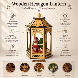 Handcrafted Wooden Hexagon <b>Table</b> Lantern | Premium Decorative Candle Holder for Home Garden Balcony Patio Wedding and Festival - Product Image 3