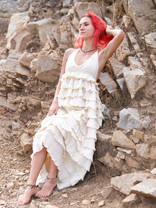 Vestido Maxi Halter Bohemio con Volantes de Algodón Blanco en Capas, Ligero y Transpirable, de Gran Venta 2026 - Product Image 6