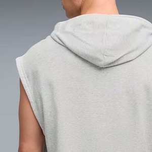 Sudadera de Forro Polar sin Mangas con Capucha para Hombre, Talla Grande, Color Gris Sólido, Informal, con Bolsillo, para Otoño - Product Image 4