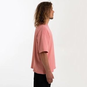 T-shirt en coton rose surdimensionné pour homme, manches courtes, col rond, décontracté, couleur unie, jersey tricoté, coupe ajustée - Product Image 2