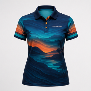Polo Personalizado para Mujer en Azul Marino, Naranja Atardecer y Ondulado, de Secado Rápido, Transpirable, Manga Corta, Uniforme de Golf de Alto Rendimiento WPS-0742 - Product Image 1