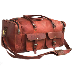 Genuine <b>Leather</b> Weekender Gym <b>Bag</b> Large Capacity Zipper Closure Travel Handbag Unisex Brown <b>Soft</b> Handle - Product Image 5