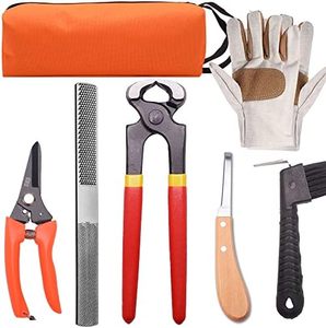 Kit de herramientas para el cuidado de pezuñas de caballo con lima, alicates, cuchillo, cepillo y guantes para uso de herradores, de acero inoxidable, color sólido. - Product Image 2