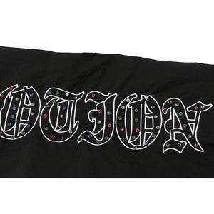 Pantalón de lona de cintura media con letras bordadas de diamantes de imitación, estilo vintage, casual y holgado, de corte recto, de moda urbana. - Product Image 4