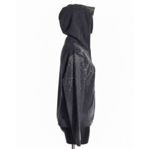 Sudadera con capucha personalizada unisex, lavado ácido, 100% algodón, tejido de felpa, con cremallera y pedrería, sudadera con capucha brillante de cristal, chaqueta estilo streetwear. - Product Image 2
