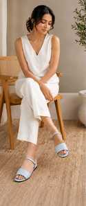 Light Blue PU Flat Sandals Open Toe With <b>Back</b> Strap Slip-On Elegant Summer Style - Product Image 2