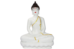 Ceramic Buddha <b>Statue</b> White With Gold Trim Handmade Figurine For Tabletop Feng Shui Decor Living Room Display - Product Image 2