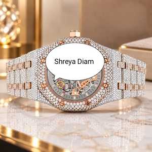 Montre à quartz analogique avec chiffres romains incrustés de diamants, verre, bracelet de 20 mm, ton or rose, acier inoxydable, cadran carré, cadeau de luxe - Product Image 1