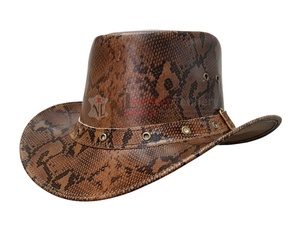 Sombrero de Vaquero de Cuero con Estampado de Serpiente Exótica, Estilo Rodeo Occidental Marrón, Ala Ancha, Ojales Metálicos, Accesorio de Moda para el Cabeza Estilo Rancho - Product Image 1