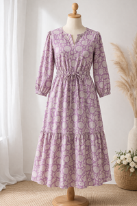 Tela de algodón premium con estampado artesanal de Jaipur, diseño floral malva, textil de algodón indio para vestidos de mujer, bolsos, decoración del hogar, venta al por mayor. - Product Image 2