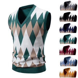 Factory Wholesale Men's <b>Sweater</b> OEM ODM Custom Men V Neck Multi Color <b>Argyle</b> Sleeveless Knit Vest - Product Image 1
