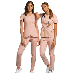 Unisex Hospital <b>Scrub</b> <b>Sets</b> with Zipper Front Jersey Fabric Needle Detection Seamless Fusing Top & Pants - Product Image 1