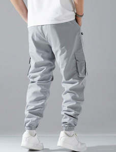 Pantalon de survêtement cargo gris pour homme, taille élastique, coupe ample, couleur unie avec poches, toutes saisons, vêtements décontractés pour l'extérieur - Product Image 4