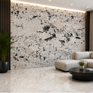 Mármol Calcita Pulido ALPINE WHITE-4 Ecológico con Vetas Negras y Verdes, Gran Losa, Diseño 3D, para Pared de Sala de Estar Moderna - Product Image 1