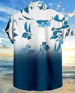 เสื้อเชิ้ตแขนสั้นลายดอกฮาวายสำหรับผู้ชาย สีขาวดำไล่เฉดพร้อมลายใบไม้ ติดกระดุม ใส่สบายๆ ไปชายหาดได้ - Product Image 3