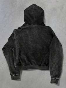 Sweat à capuche surdimensionné personnalisé, effet délavé vintage, entièrement zippé, en coton épais de qualité supérieure, avec patch numéro en relief, style streetwear - Product Image 2