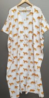 Robe Kaftan Femme 100% Coton Imprimé Floral Animal Col V Robe Cache-Cœur Respirante Séchage Rapide Écologique Fermeture en Dentelle Manches Courtes