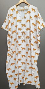 Kaftan <b>Robe</b> <b>Women</b> 100% Cotton Floral Animal Print V Neck Wrap Dress Breathable Quick-<b>Dry</b> Eco-Friendly Lace Closure Short Sleeve - Product Image 2