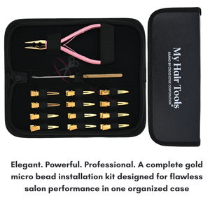 Kit d'outils compact rose et or en acier inoxydable pour extensions capillaires avec pince à sertir et à verrouiller les micro-perles à 2 trous et pinces de coiffage - Product Image 5