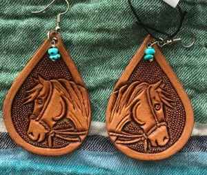 Pendientes de Cuero PU Hechos a Mano con Cuentas de Ópalo, Estilo Western, Forma de Lágrima, Joyería Artesanal Vintage para Mujer - Product Image 2