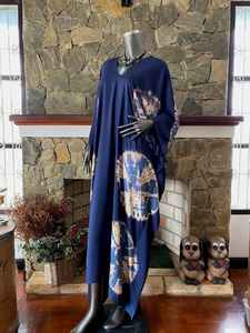 Vestido Caftán de Rayón Azul Marino con Estampado Shibori Tie Dye, Estilo Boho, para la Playa, Corte Holgado - Product Image 4