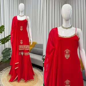 ชุดชาราร่าดีไซน์สวยงามสไตล์อินเดีย-ปากีสถาน ผ้าจอร์เจตต์ สำหรับงานปาร์ตี้หรูหรา งานแต่งงาน ชุดชาราร่าแบบดั้งเดิมและแบบลำลอง - Product Image 3