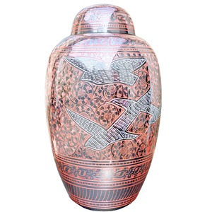 Urne funéraire américaine de haute qualité en laiton LU, entièrement gravée avec des oiseaux en vol et un motif floral, blanche, 200 pouces cubes - Product Image 1