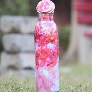 Pure Copper Water <b>Bottle</b> with Vibrant <b>Pink</b> Abstract Swirl Design | Leak Proof Ayurvedic Flask for Yoga Gym Office & Premium - Product Image 1
