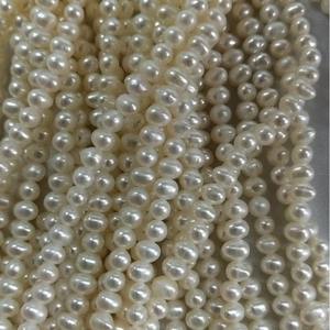 Collar de Perlas de Arroz Pequeñas de 3-4 mm, Perlas de Agua Dulce Semiterminadas Casi Elípticas, Perlas Sueltas No Nucleadas - Product Image 3