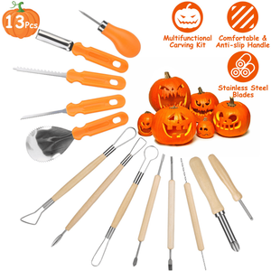 Kit Completo 13 Pezzi per Intaglio Zucca Jack O' Lantern di Halloween, Set Giocattolo Fai-da-Te con Cucchiaio, Trapano, Utensili per Incisione e Seghe a Doppia Faccia - Product Image 3