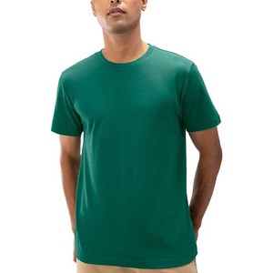 Camiseta de Manga Corta para Hombre, Cuello Redondo, Color Verde, Corte Regular, Informal, Color Sólido, 100% Algodón Jersey, Diseño Liso - Product Image 1