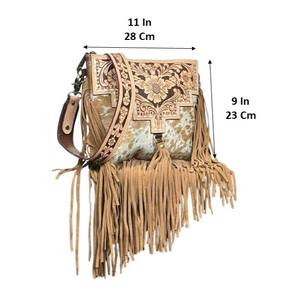 Bolso Bandolera de Cuero Vacuno Hecho a Mano con Flecos, Estilo Western con Diseño Floral, Bolso de Hombro Boho Vaquero, Perfecto para Mujer - Product Image 2
