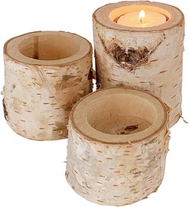 Support de bougie chauffe-plat en bois de bouleau pour mariage, décoration de table en bois, décoration de fête - Product Image 1